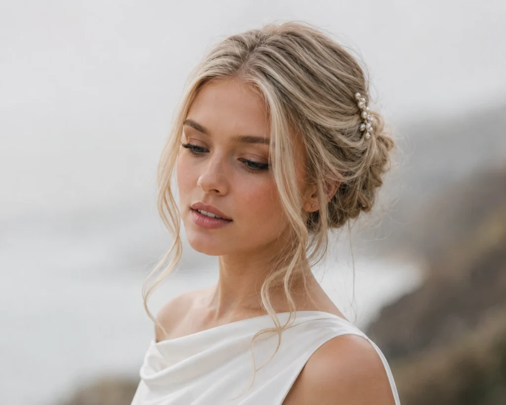 Textured Low Bun with Face-Framing Layers