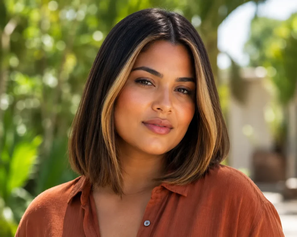 Straight Lob With Subtle Money Piece Highlights