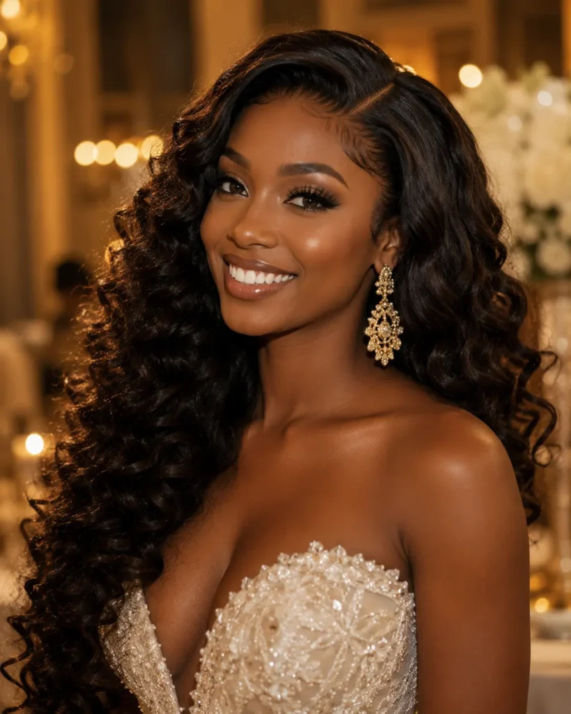 Voluminous Curls with a Deep Side Part