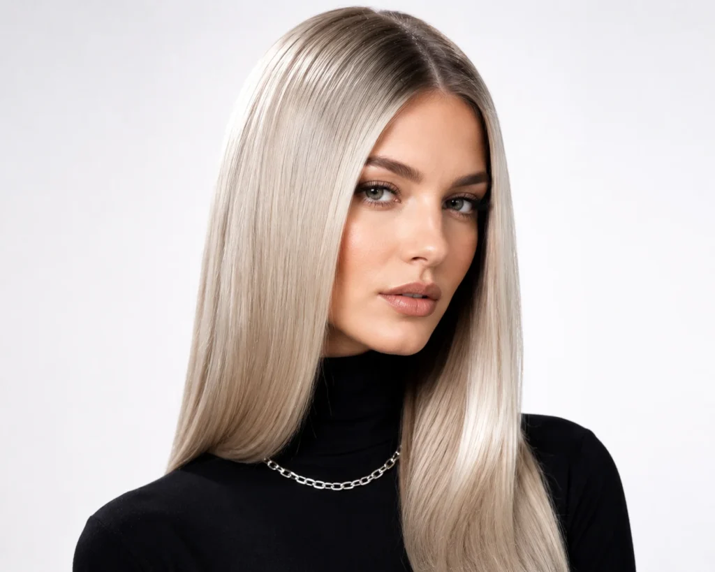 Glass Hair: Mirror-Shine Straight Hair Worn Down