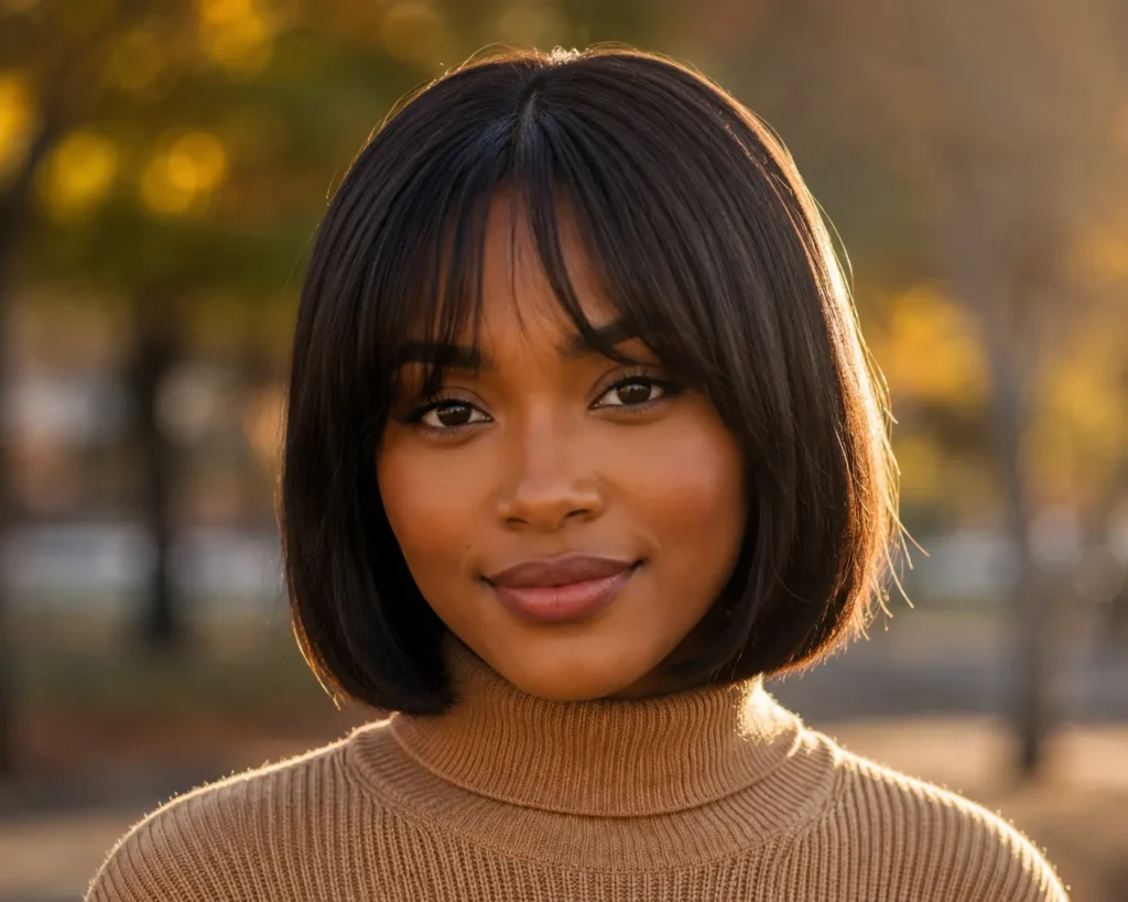 Blunt Cut Bob With Side-Swept Curtain Bangs