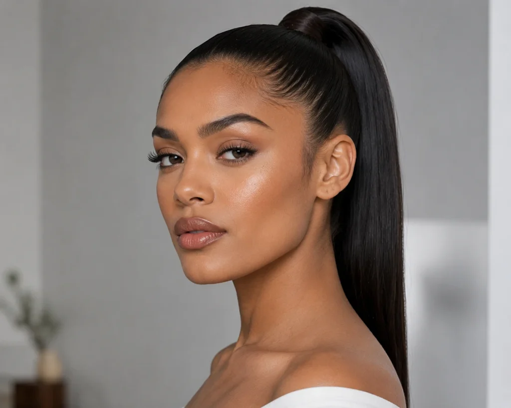 Sleek High Ponytail With Wrapped Base