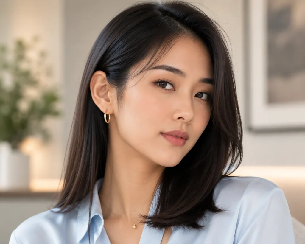 Sleek Straight Hair Tucked Behind One Ear