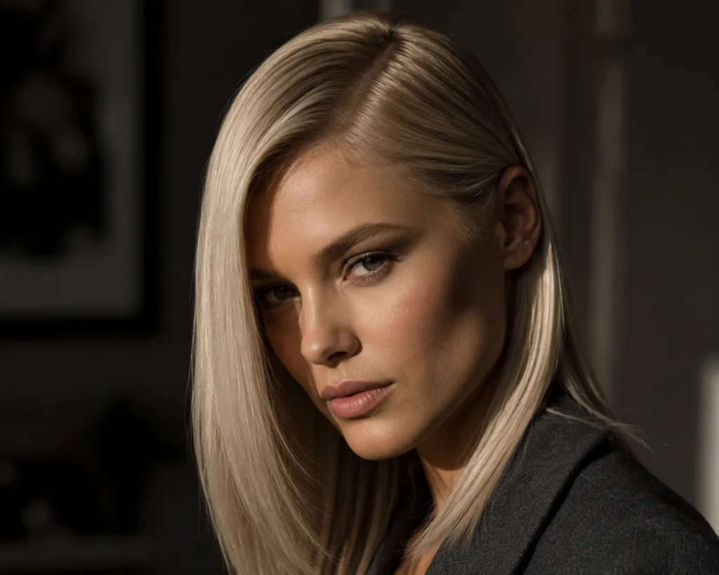 Pin-Straight Hair With a Deep Side Part