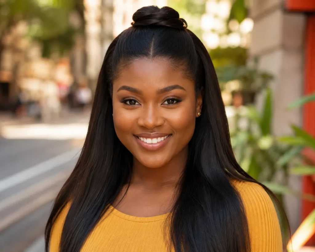 Half-Up Half-Down With a Top Knot Twist